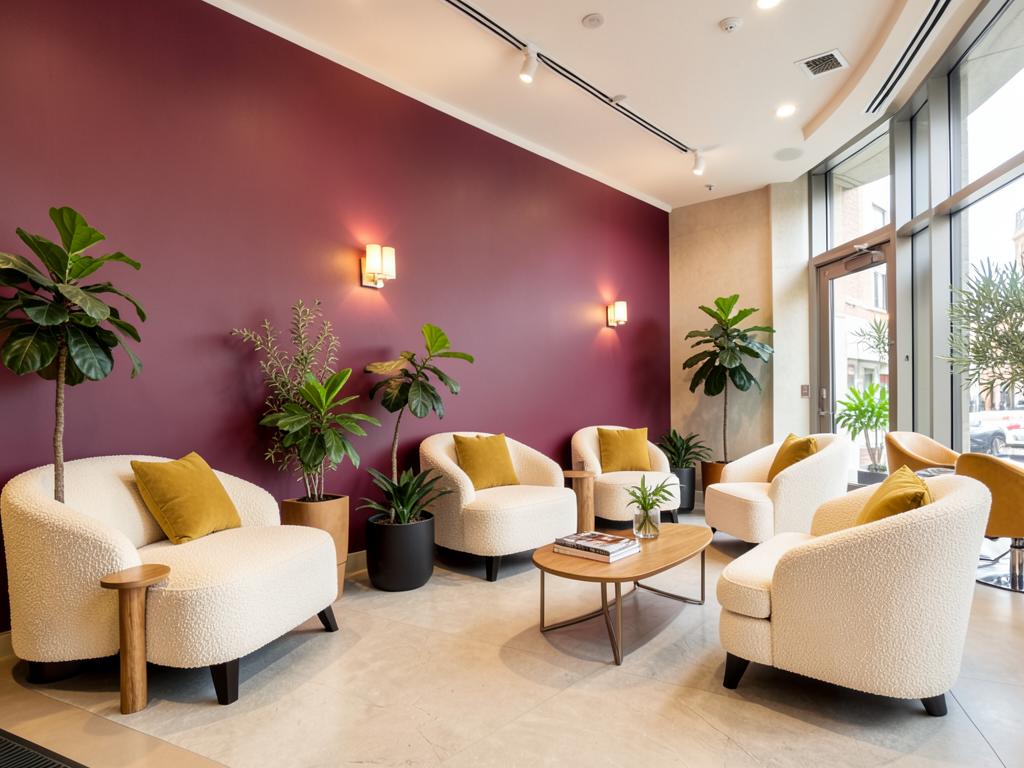 Warm reception and waiting lounge for clients at Clayton County Salon Suites