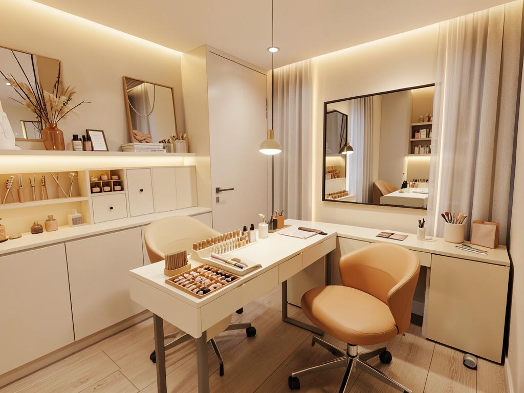 Private nail suite in Clayton County, Georgia with warm modern decor